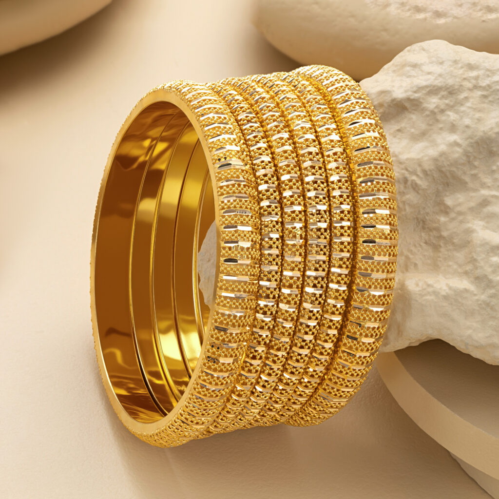 Fine gold bangle set by Hibaat