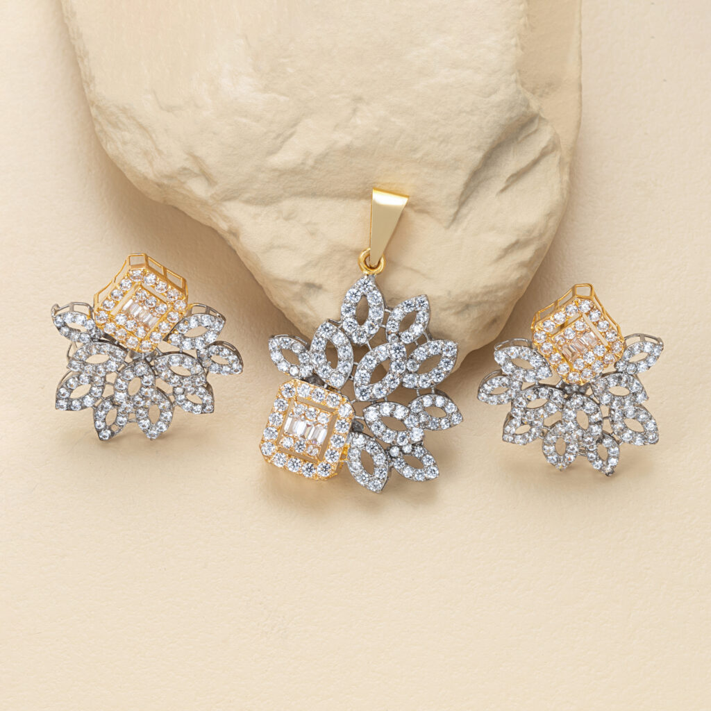 Fine gold zircon pendant set by Hibaat