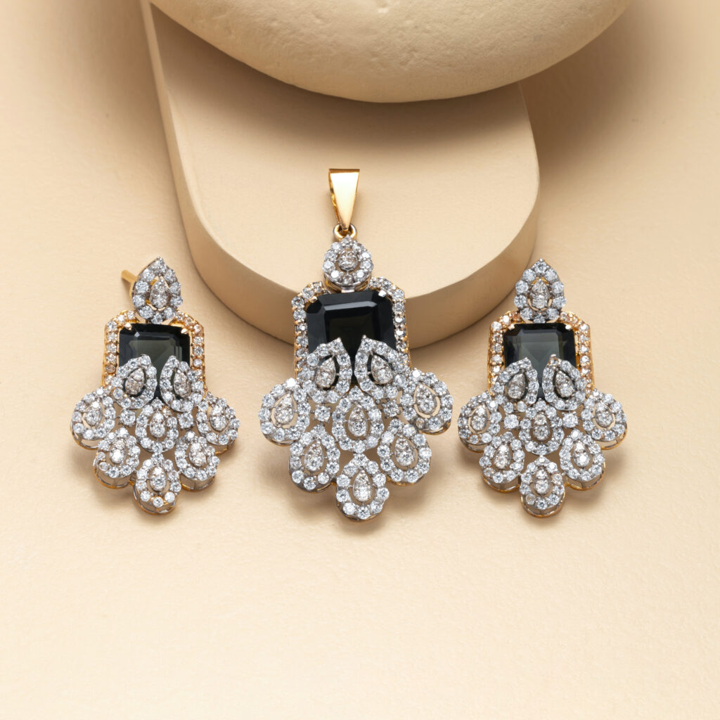 Fine gold zircon pendant set by Hibaat