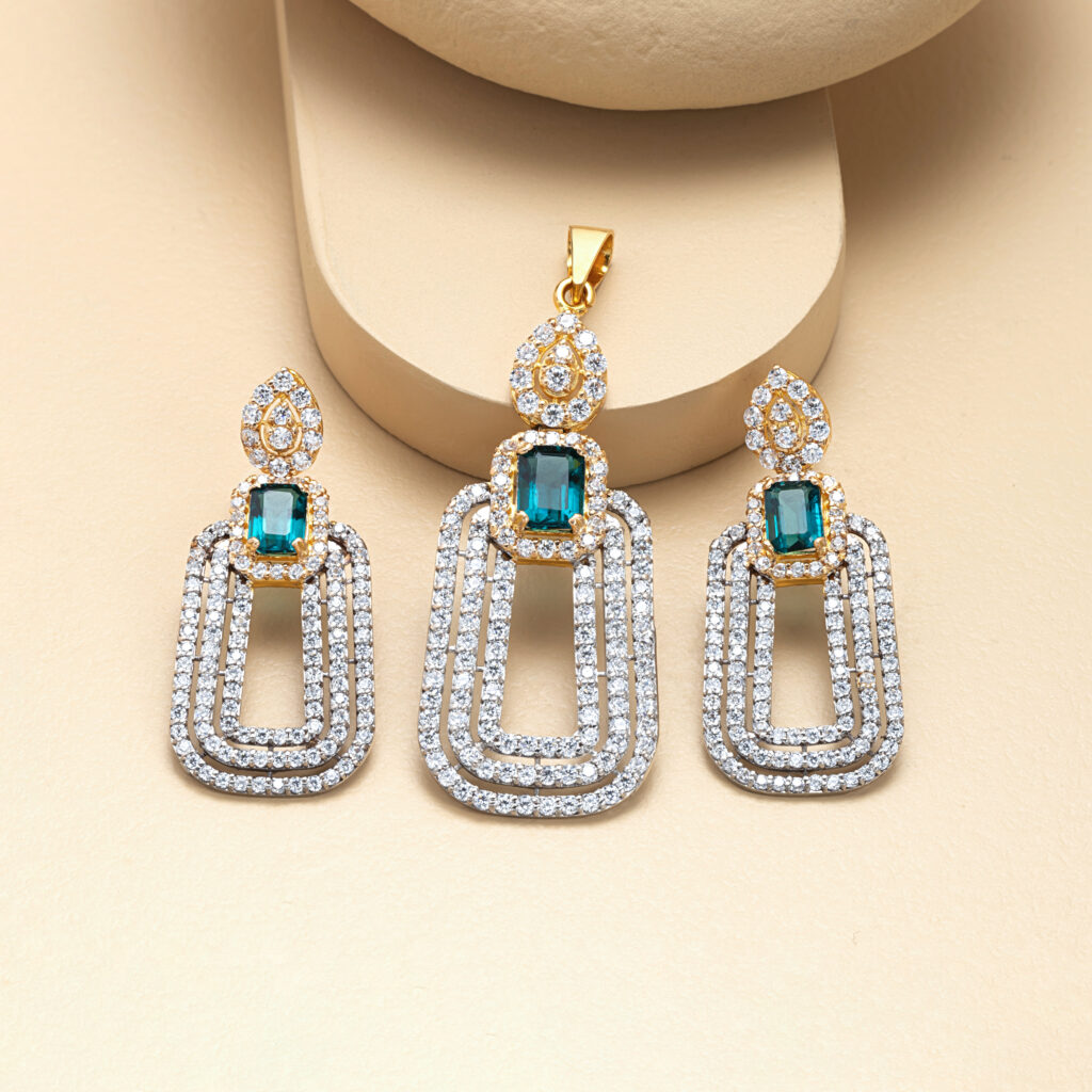 Fine gold zircon pendant set by Hibaat