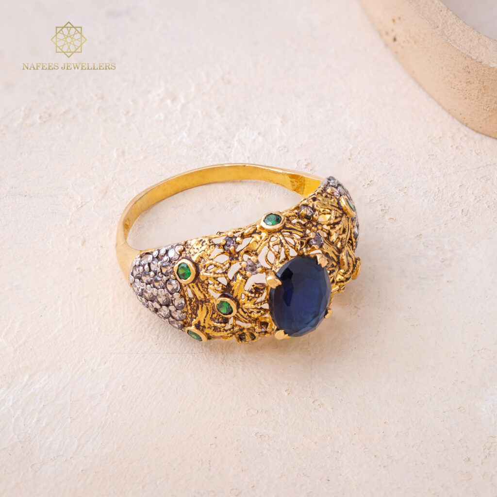 Fine gold sapphire ring by Hibaat