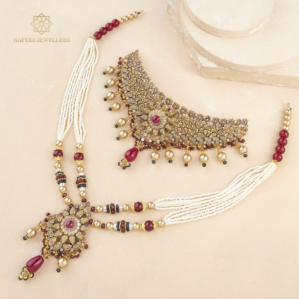 Fine gold ruby matha patti by Hibaat