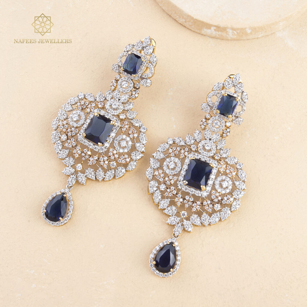 Fine gold sapphire earrings by Hibaat