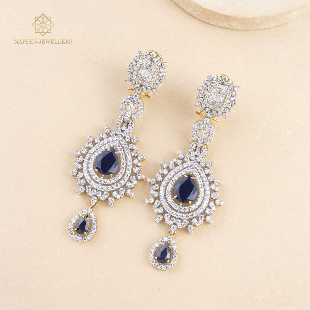 Fine gold sapphire earrings by Hibaat