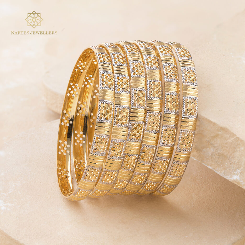 Fine gold bangle set by Hibaat